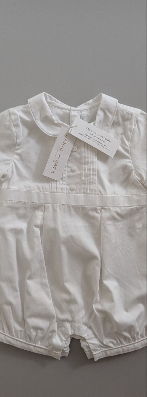 Janie and Jack White Pleated Front Cotton Romper